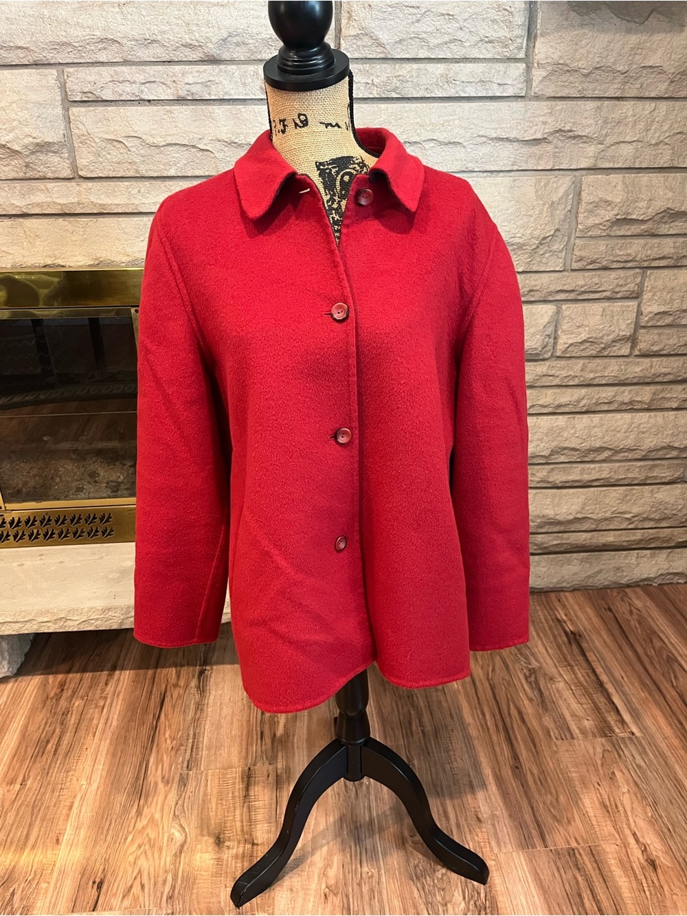 Lands' End Women's Red Boiled Wool Button Front Jacket 16P